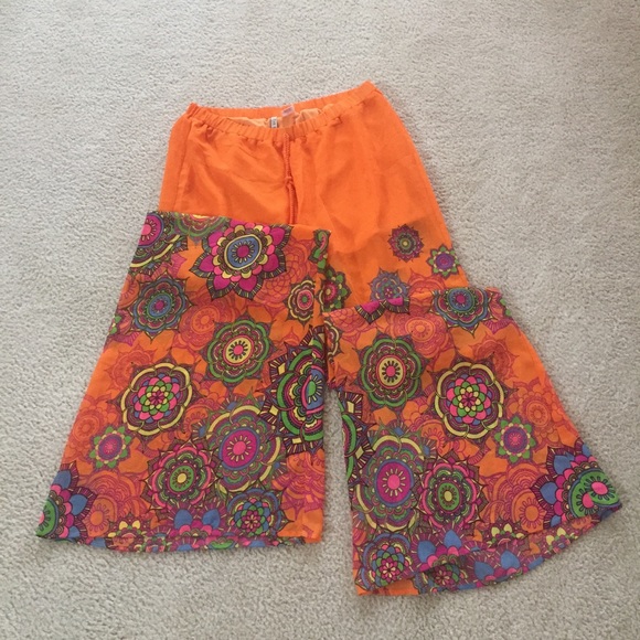 The Calssics Orange Floral Boho Sheer Palazzo Pant - Picture 3 of 7